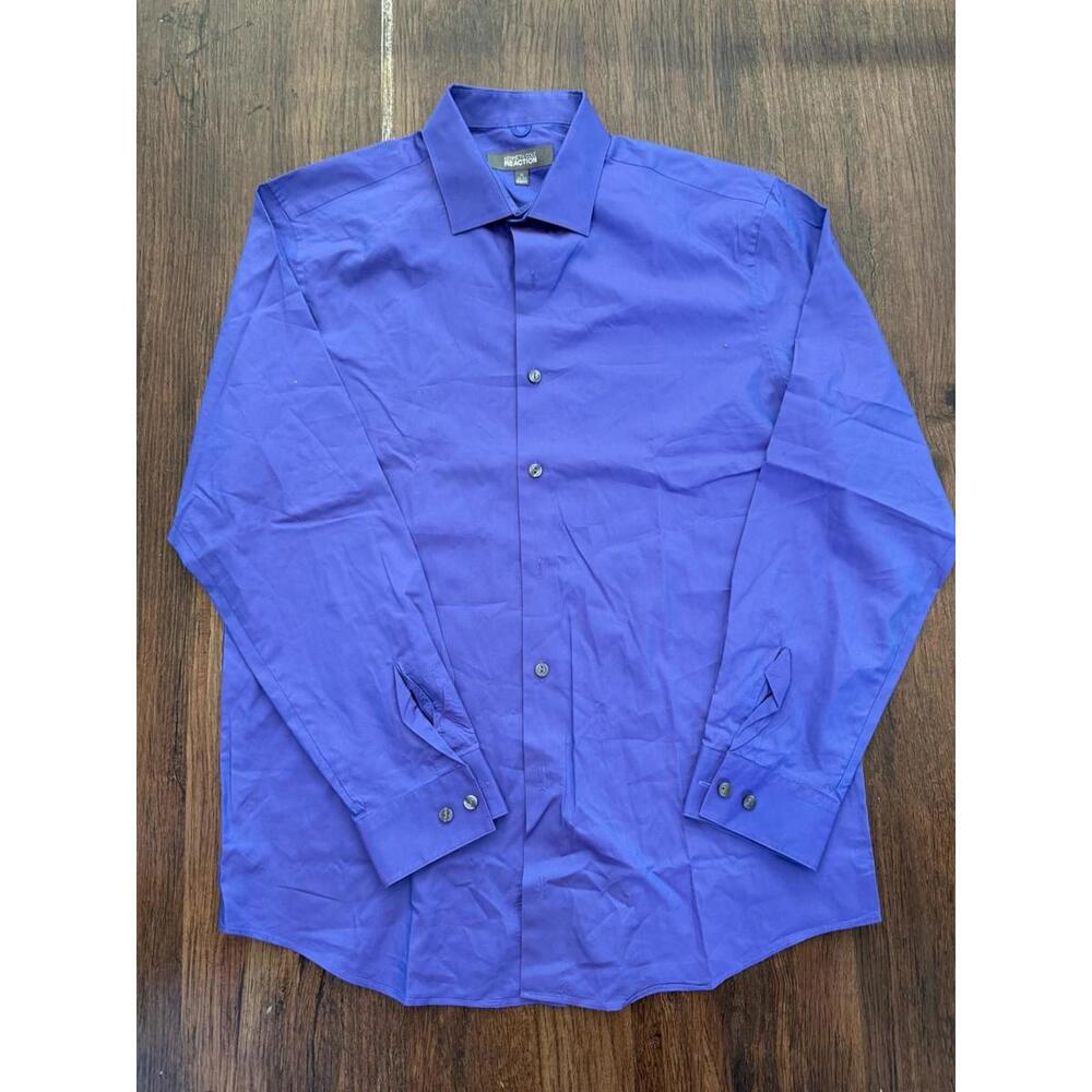 Kenneth Cole Reaction Men’s Dress Shirt Blue Purple Slim Fit 16 32-33 Button Up